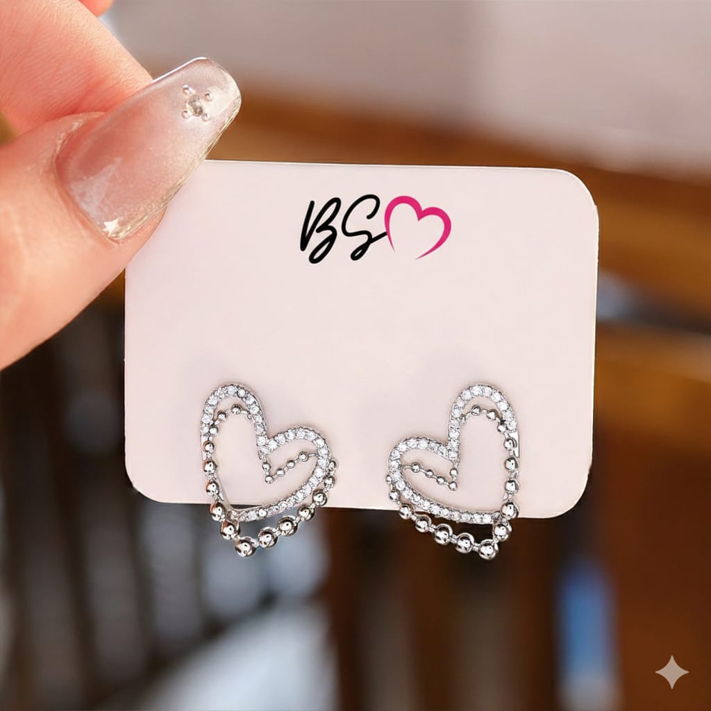 ZJE-164 Heart Shape Double Korean Earrings- Golden