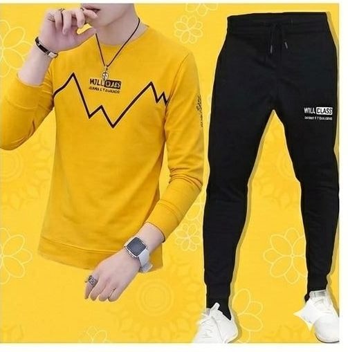 Printed T-Shirt and Trouser Summer Track Suit for Men & Boys – Comfortable Casual Two-Piece Outfit, Soft Breathable Fabric - Red, Medium