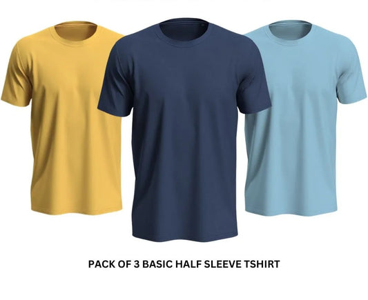 Pack of 3 Premium Half Sleeves Round Neck Plain Color T-Shirts for Men & Boys – Soft Comfortable Fabric - Extra Large