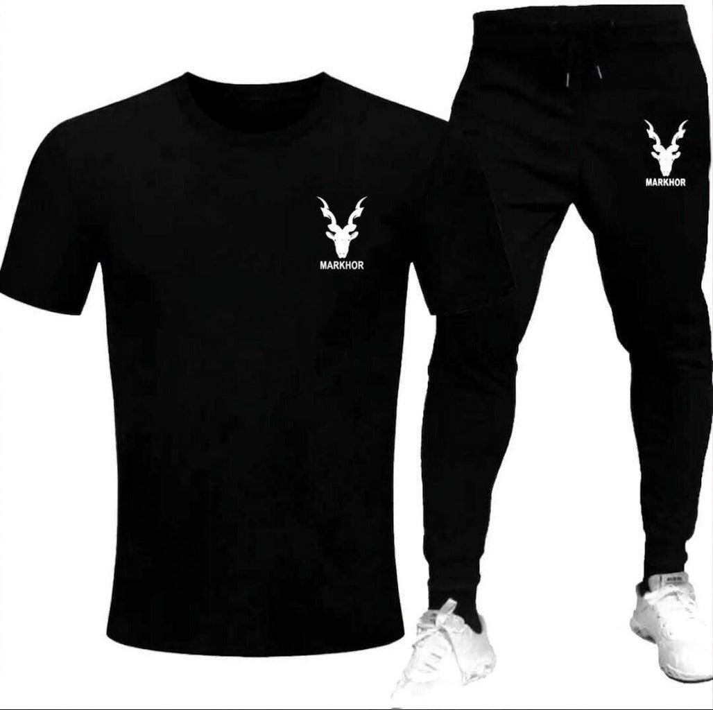 Black Trendy Markhor Printed Track Suit for Men & Boys | Soft & Comfortable Summer Wear | Lightweight Breathable Fabric - Extra Large