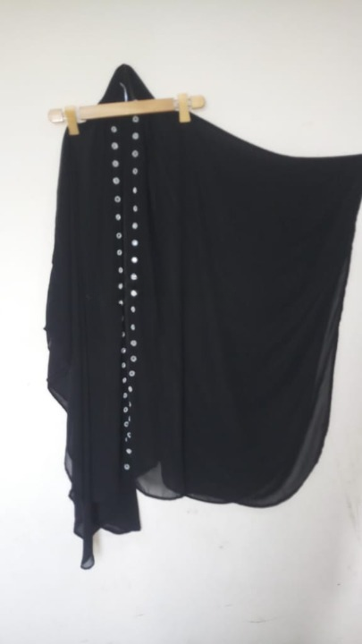 Abaya Mirrored Wink Upper Pure Georgette Black With Silver Mirror Standard Length 40 Inch For Women