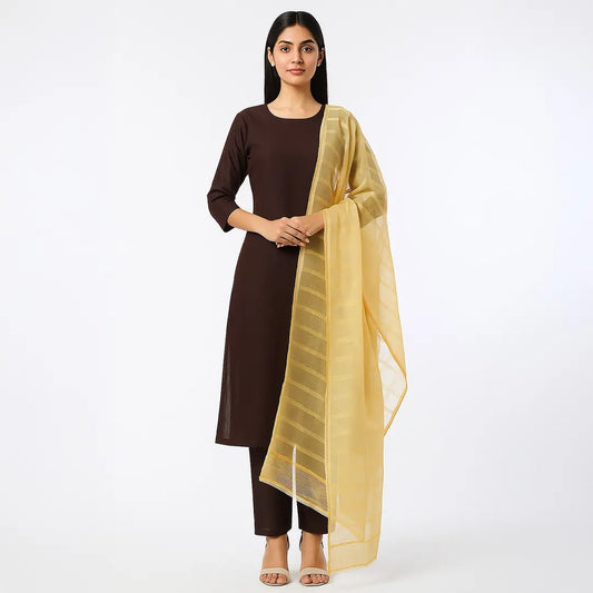 Premium Katan Silk Unstitched 3 Piece Suit With Organza Dupatta For Women - Black
