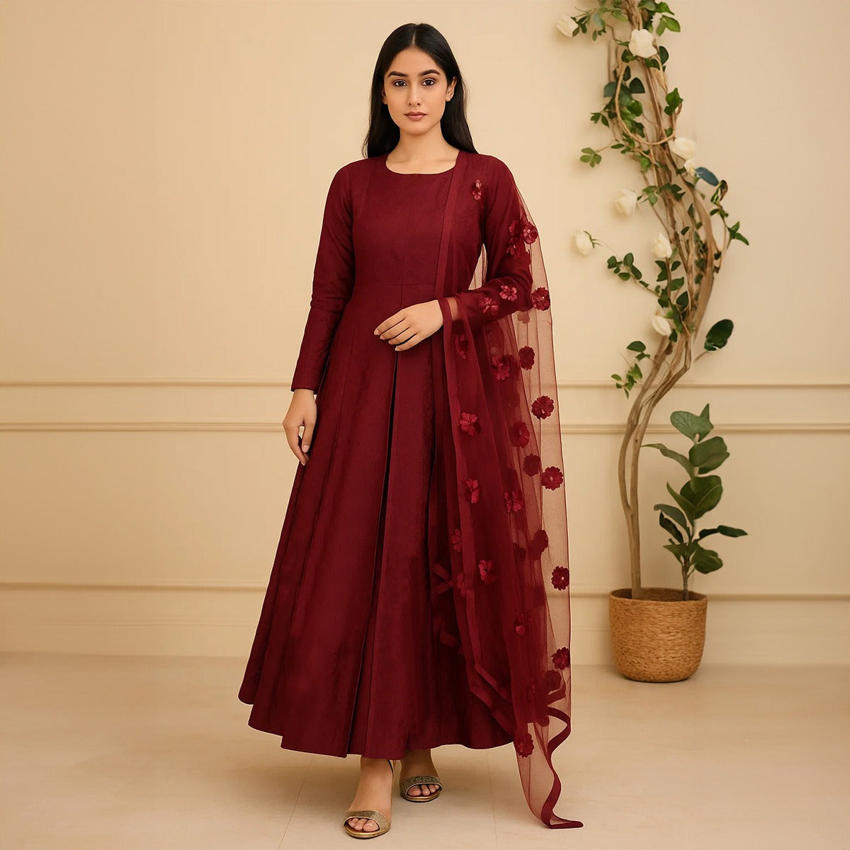 Premium Katan Silk Unstitched 3 Piece Suit With Net Dupatta For Women - Baby Pink