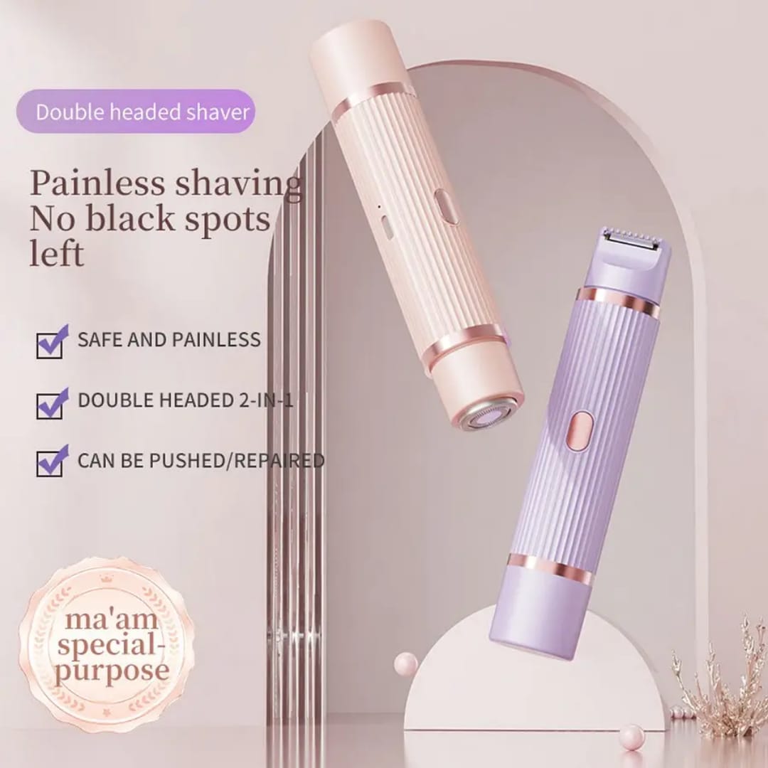 2 in 1 Women Electric Shaver Dual Head Bikini Trimmer for Women IPX7 Waterproof Wet & Dry Use Body Hair Trimmer and Facial Hair Remover for Bikini Underarm Leg Arm Body Face (Random Color)