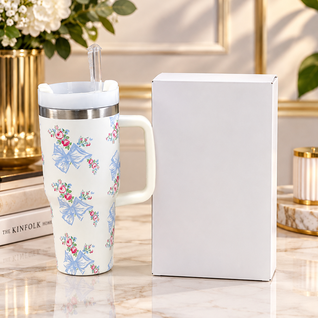 Stanley Style Lavender Floral Print Tumbler - Drinkware Accessory Designed For Liquid Hydration And Daily Travel Routine - 600ML