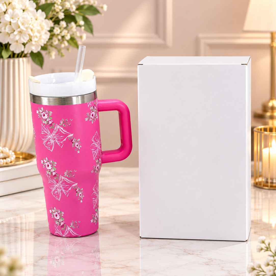Stanley Style Lavender Floral Print Tumbler - Drinkware Accessory Designed For Liquid Hydration And Daily Travel Routine - 600ML