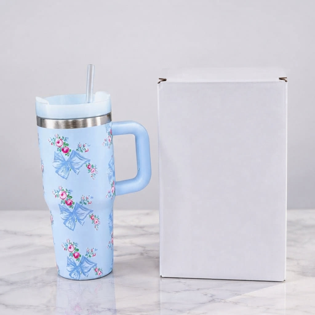 Stanley Style Lavender Floral Print Tumbler - Drinkware Accessory Designed For Liquid Hydration And Daily Travel Routine - 600ML